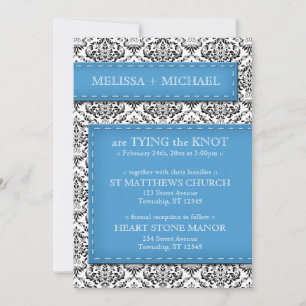Invitations de Mariage damassé en plan bleu
