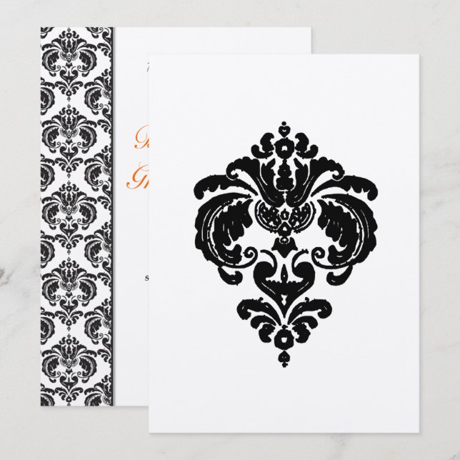 Invitations de Mariage damassé noir (Devant / Derrière)