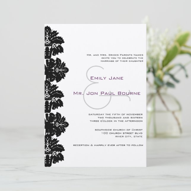 Invitations de Mariage damassé noir (Debout devant)
