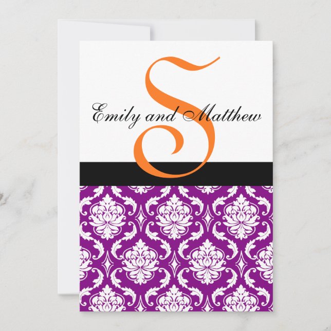 Invitations de Mariage damassé violettes Orange Mo (Devant)