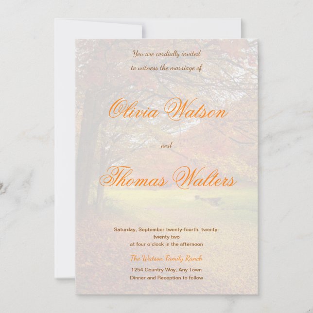Invitations de mariage dans la forêt d'automne (Devant)