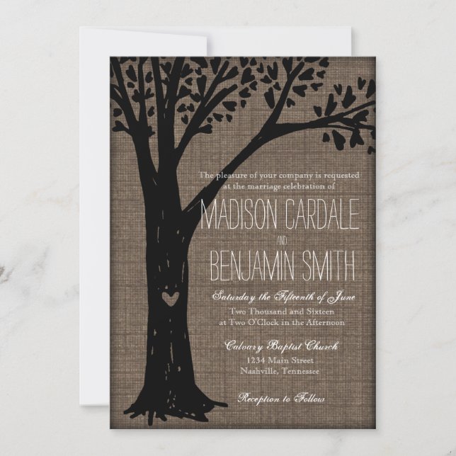 Invitations de mariage d'arbre de coeur découpés (Devant)