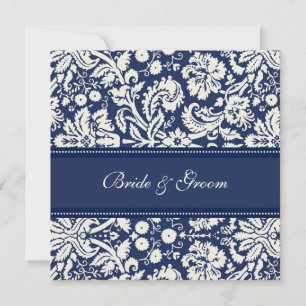 Invitations de mariage Dark Blue Cream Damask