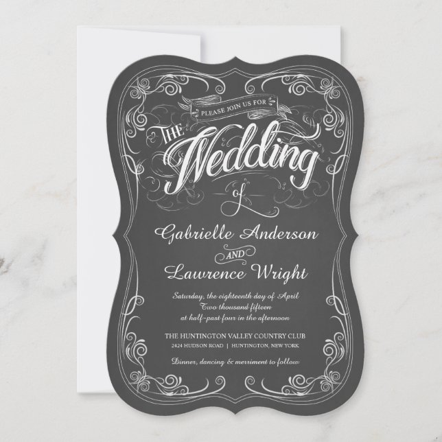Invitations de mariage d'art au bistrot Ornate Cha (Devant)