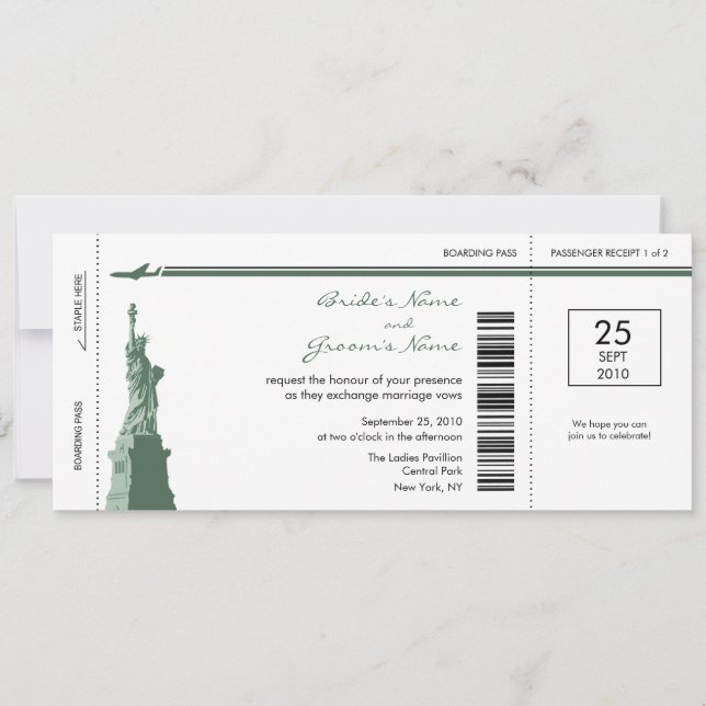 Invitations de mariage de carte d'embarquement de (Devant)