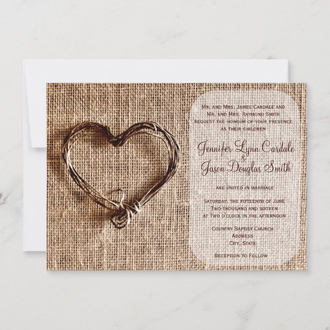Invitations de mariage de coeur de ficelle de (Devant)
