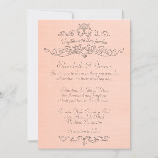 Invitations De Mariage De Corail De Luxe Simple (Devant)