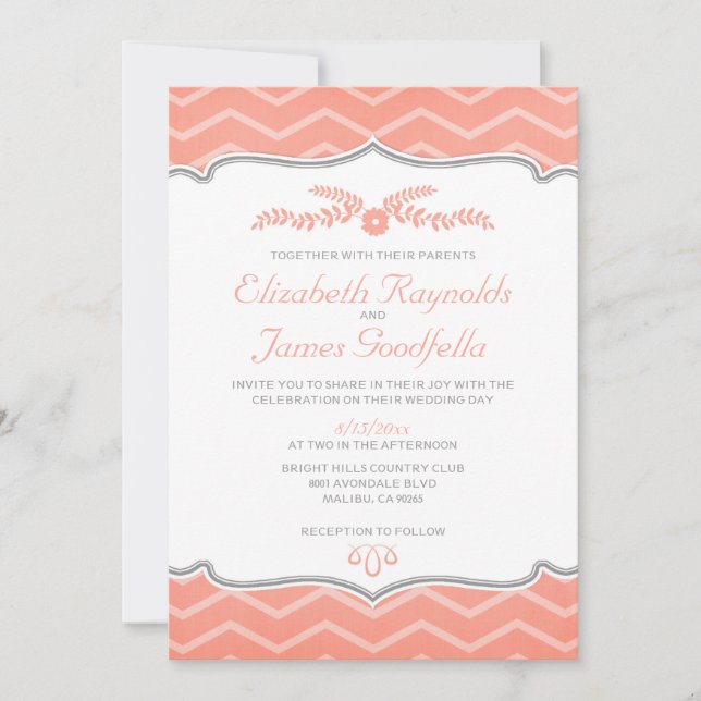 Invitations de mariage de Coral Zigzag (Devant)