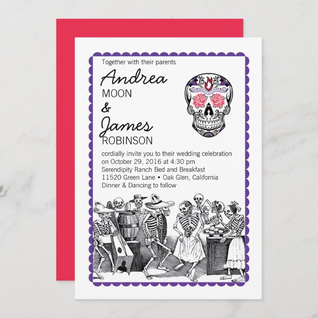 Invitations de mariage de crâne de squelettes de (Devant / Derrière)