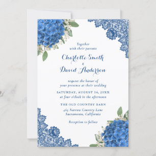 Invitations de mariage de dentelle Blue Hydrangea