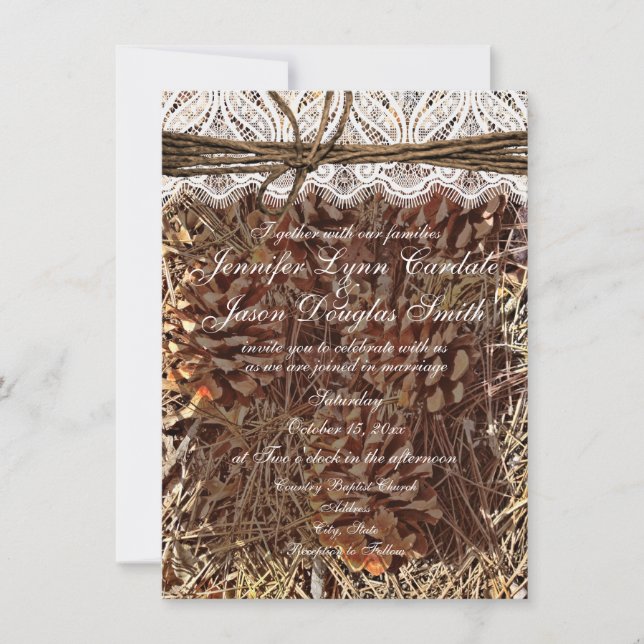 Invitations de mariage de dentelle de Camo Rustiqu (Devant)