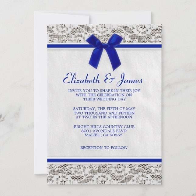 Invitations de mariage de dentelle de pays de bleu (Devant)