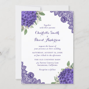 Invitations de mariage de dentelle d'Hydrangea vio