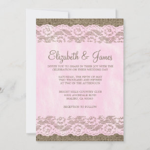 Invitations de mariage de dentelle rose et Brown