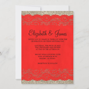 Invitations de mariage de dentelle rouge et noir