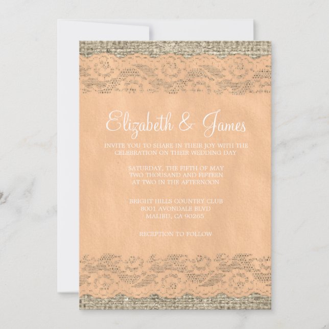 Invitations de mariage de dentelle rustique (Devant)