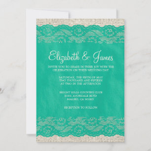 Invitations de mariage de dentelle turquoise