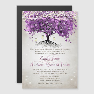 Invitations de mariage de feuilles de coeur violet