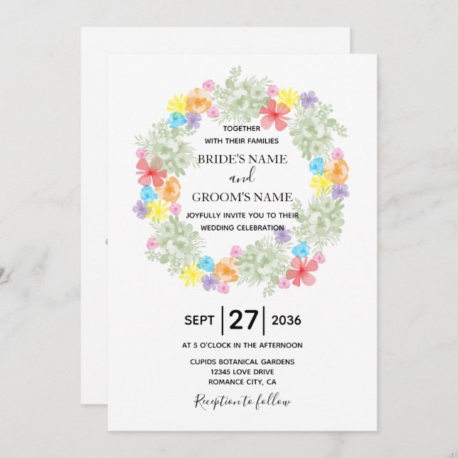 Invitations de mariage de germes floraux rustiques (Devant / Derrière)