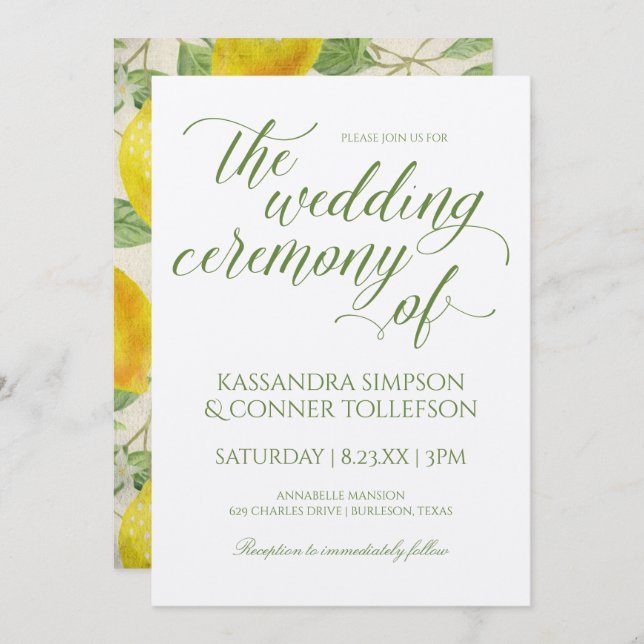 Invitations de mariage de la branche de citron | V (Devant / Derrière)