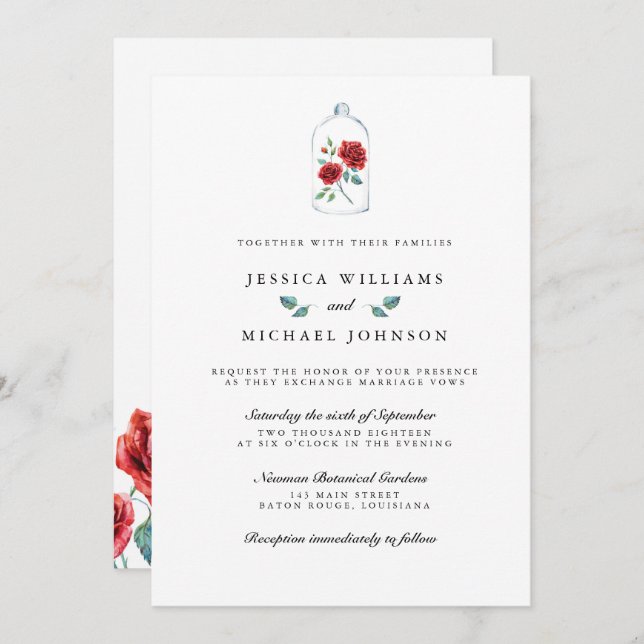 Invitations de mariage de la Rose rouge (Devant / Derrière)