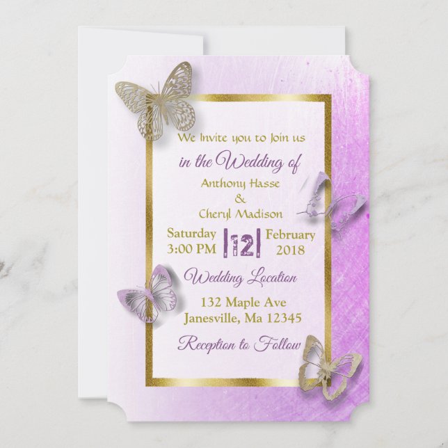 Invitations de mariage de lavande et de papillon d (Devant)