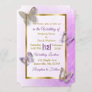 Invitations de mariage de lavande et de papillon d