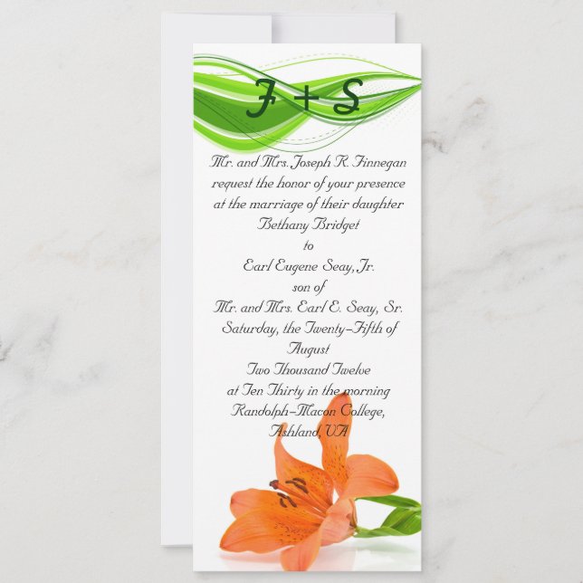 Invitations de mariage de Lily orange (Devant)