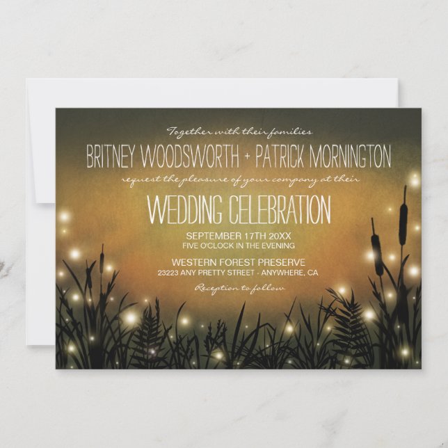 Invitations de mariage de lucioles de forêt enchan (Devant)