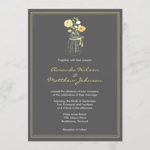 Invitations de mariage de Mason Jar gris et jaune