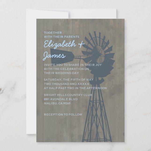 Invitations de mariage de moulin à vent de pays (Devant)