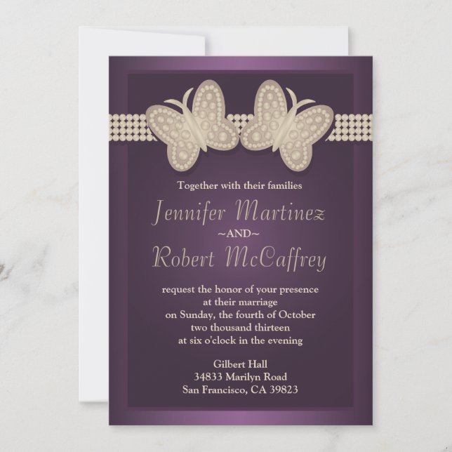 Invitations de mariage de papillon Eggplant (Devant)