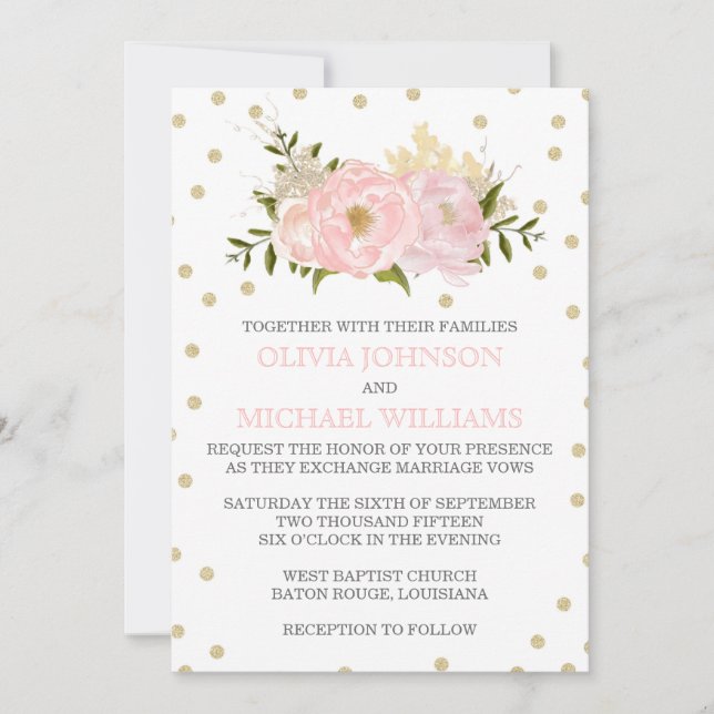 Invitations de mariage de pivoine de parties (Devant)