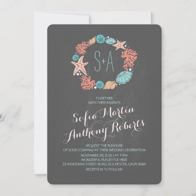 Invitations de mariage de plage Chalkboard (Devant)