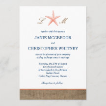 Invitations de mariage de plage de toile de jute