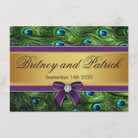 Invitations de mariage de plume de paon de pourpre