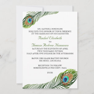 Invitations de mariage de plumes de paon