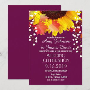 Invitations de mariage de prune de tournesol rusti