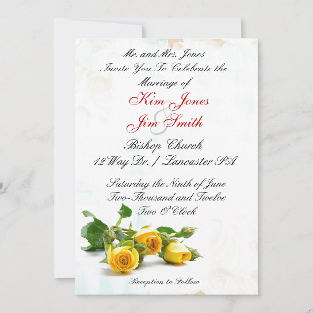 Invitations de mariage de rose jaune (Devant)