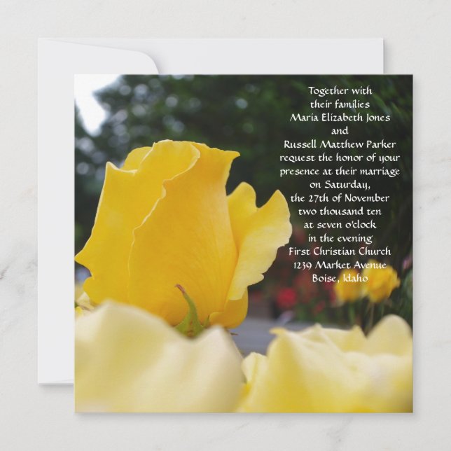 Invitations de mariage de rose jaune simple (Devant)