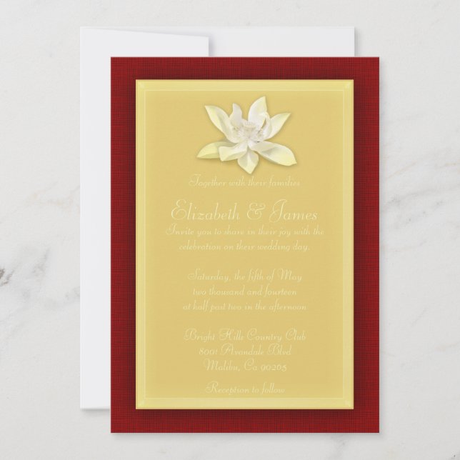 Invitations de mariage de rouge et d'or (Devant)