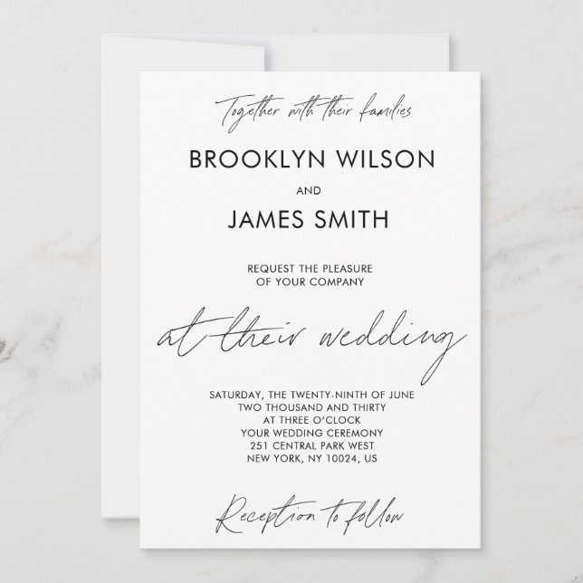 Invitations de mariage de script simple (Devant)