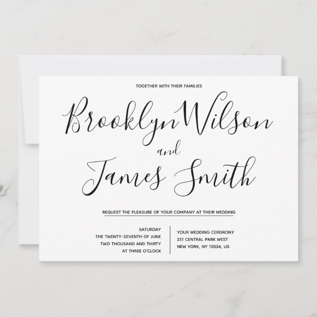 Invitations de mariage de script simple (Devant)