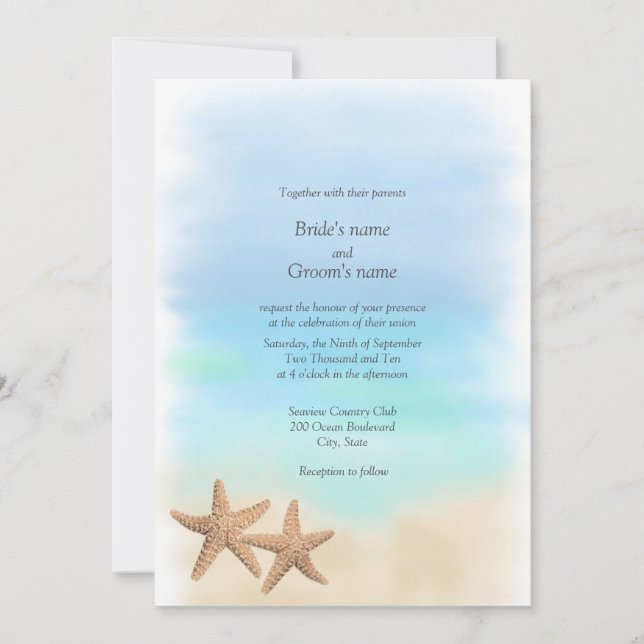 Invitations de mariage de thème de plage d'étoiles (Devant)