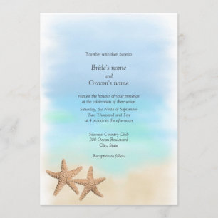 Invitations de mariage de thème de plage d'étoiles