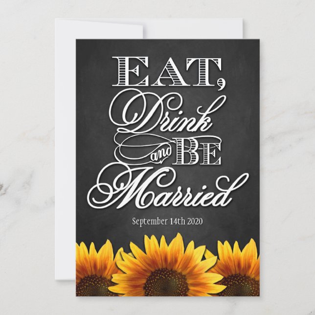 Invitations de mariage de tournesol en tableau noi (Devant)