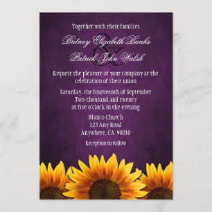 Invitations de mariage de tournesol mauve Chalkboa