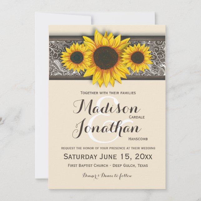 Invitations de mariage de tournesol rustique (Devant)