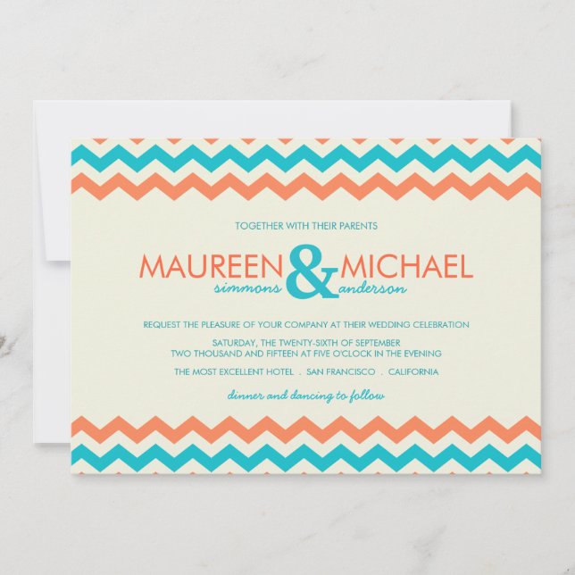 Invitations de mariage de zigzag de Chevron (Devant)