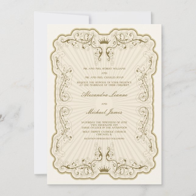 Invitations de mariage d'élégance Vintage {Gold} (Devant)